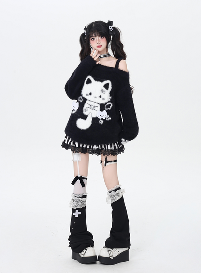 地雷系クロスレース厚底ルーズレッグカバー