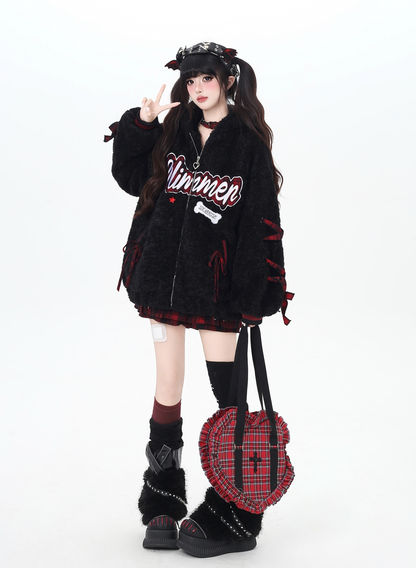 アルファベットリボン♡厚手ボアジャケット