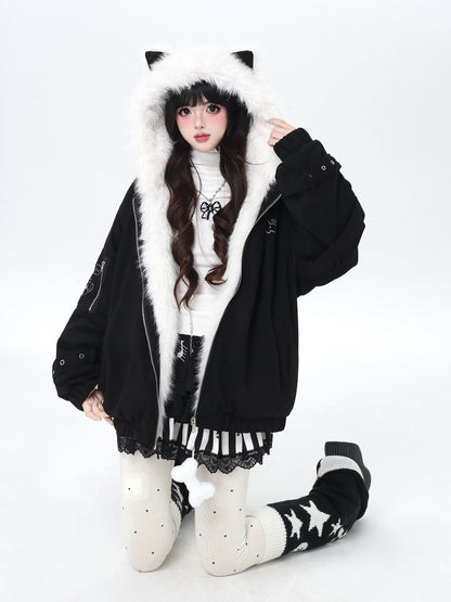 天使風 猫耳フード ファー中綿ブルゾン