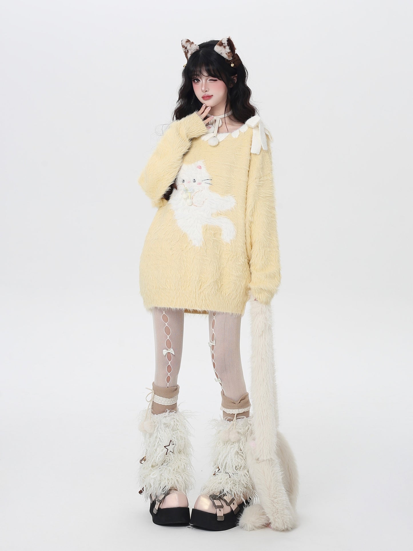 ポップ猫マカロンふわふわニット