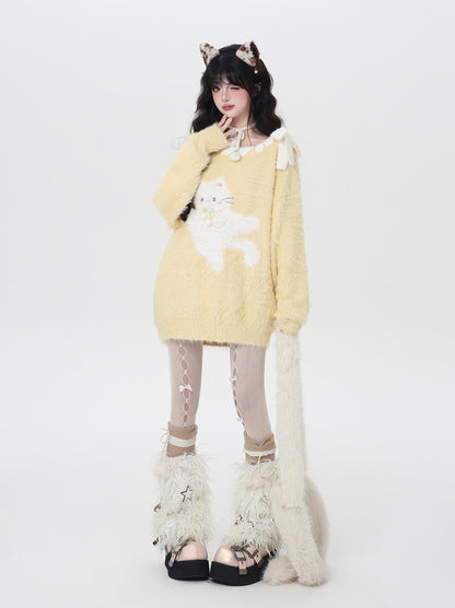 ポップ猫マカロンふわふわニット