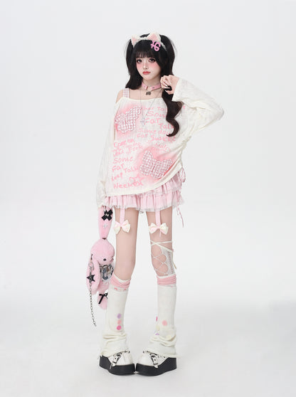 光る蝶々ワッペン×ドロスト オフショルT