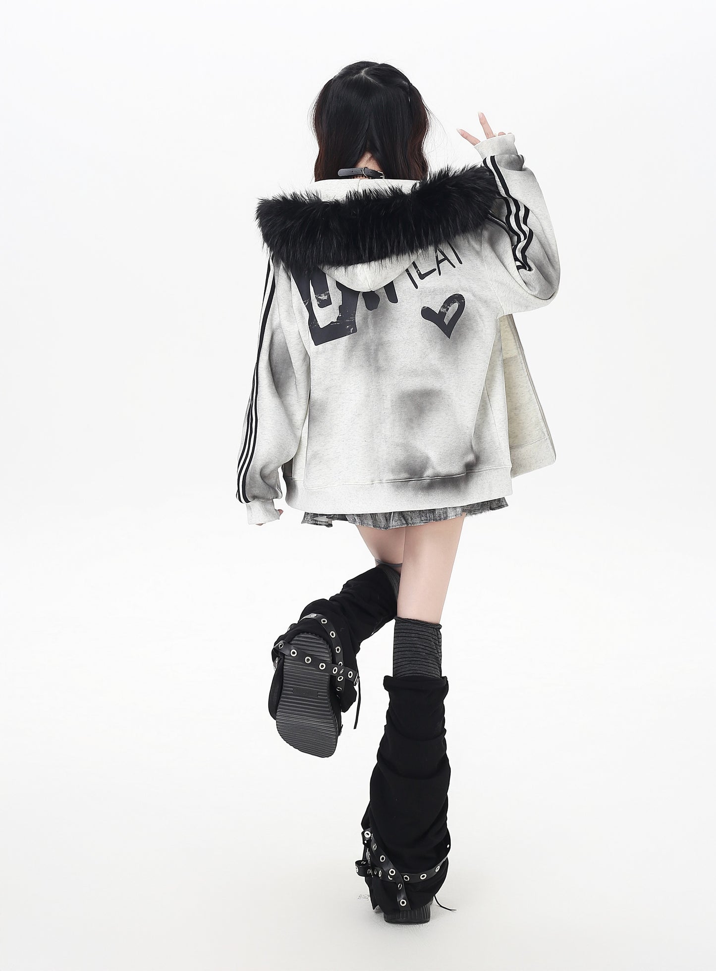 タイダイ×ファー衿取り外しジップアウター