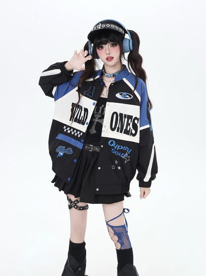 ストリート復古パッチワーク×ライダーズスタジャン（取り外し可能）