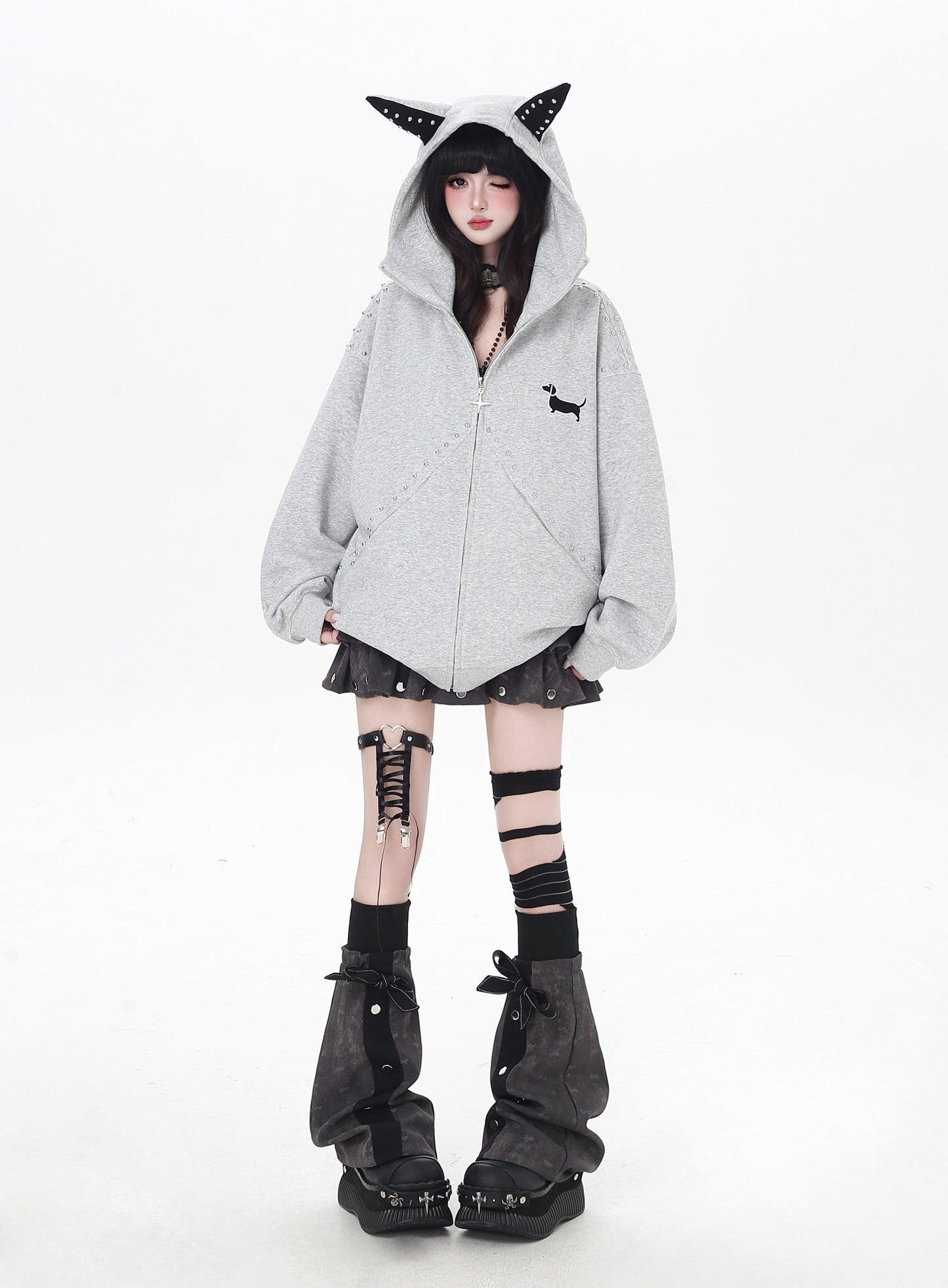 ダックス柄ゆるパーカー