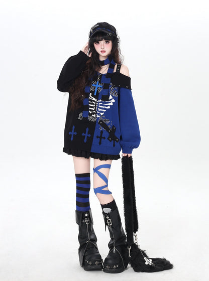 ゴシック 配色 肩見せデザインニット