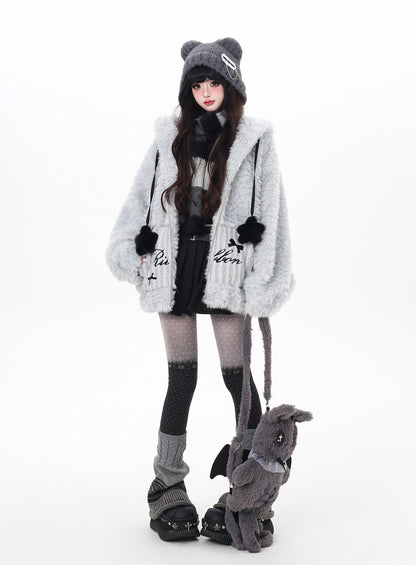 うさ耳フード×星柄ボアジャケット