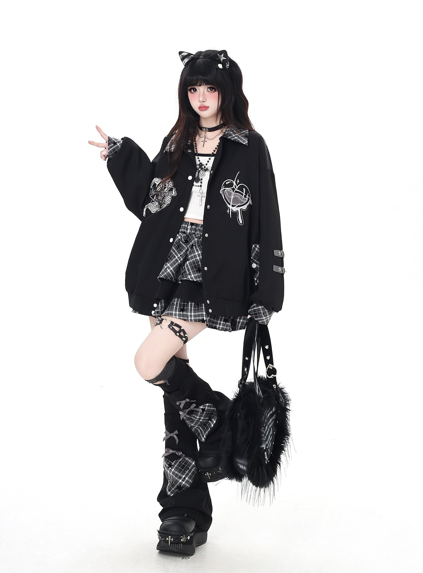 ヘビーデューティ格子柄ロックケーキスカート