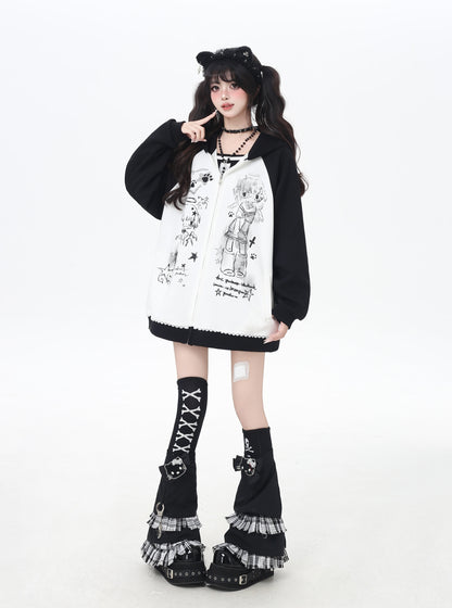 結び方自由◎黒白チェック×毛足レッグカバー