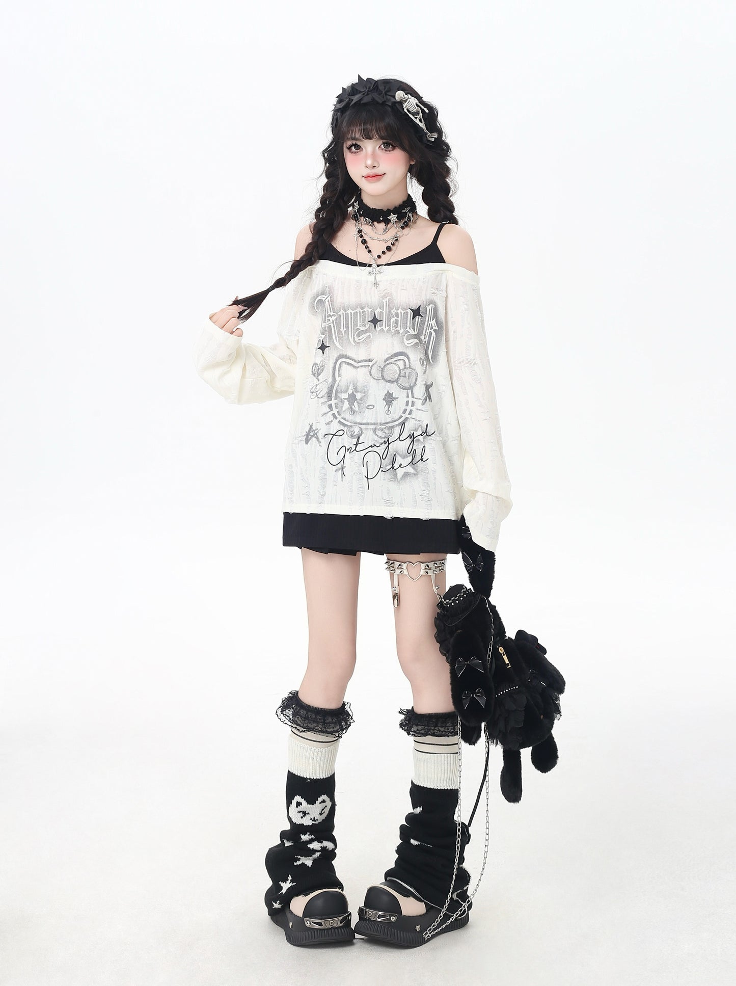 ゴシックkitty×ダメージ レイヤードロンT