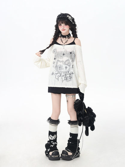 ゴシックkitty×ダメージ レイヤードロンT