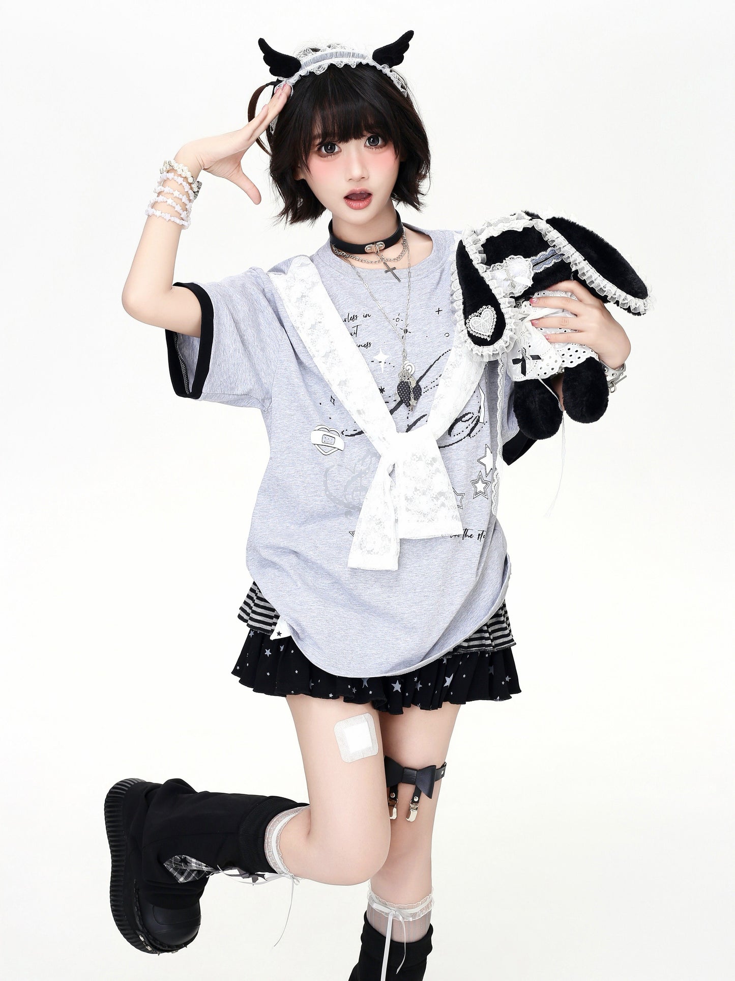 レースレイヤード風♡プリントTシャツ