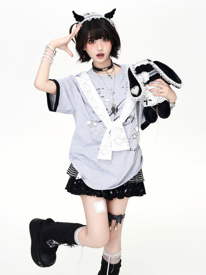 レースレイヤード風♡プリントTシャツ