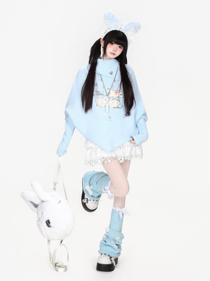 イルカ柄ハイネックポンチョニット