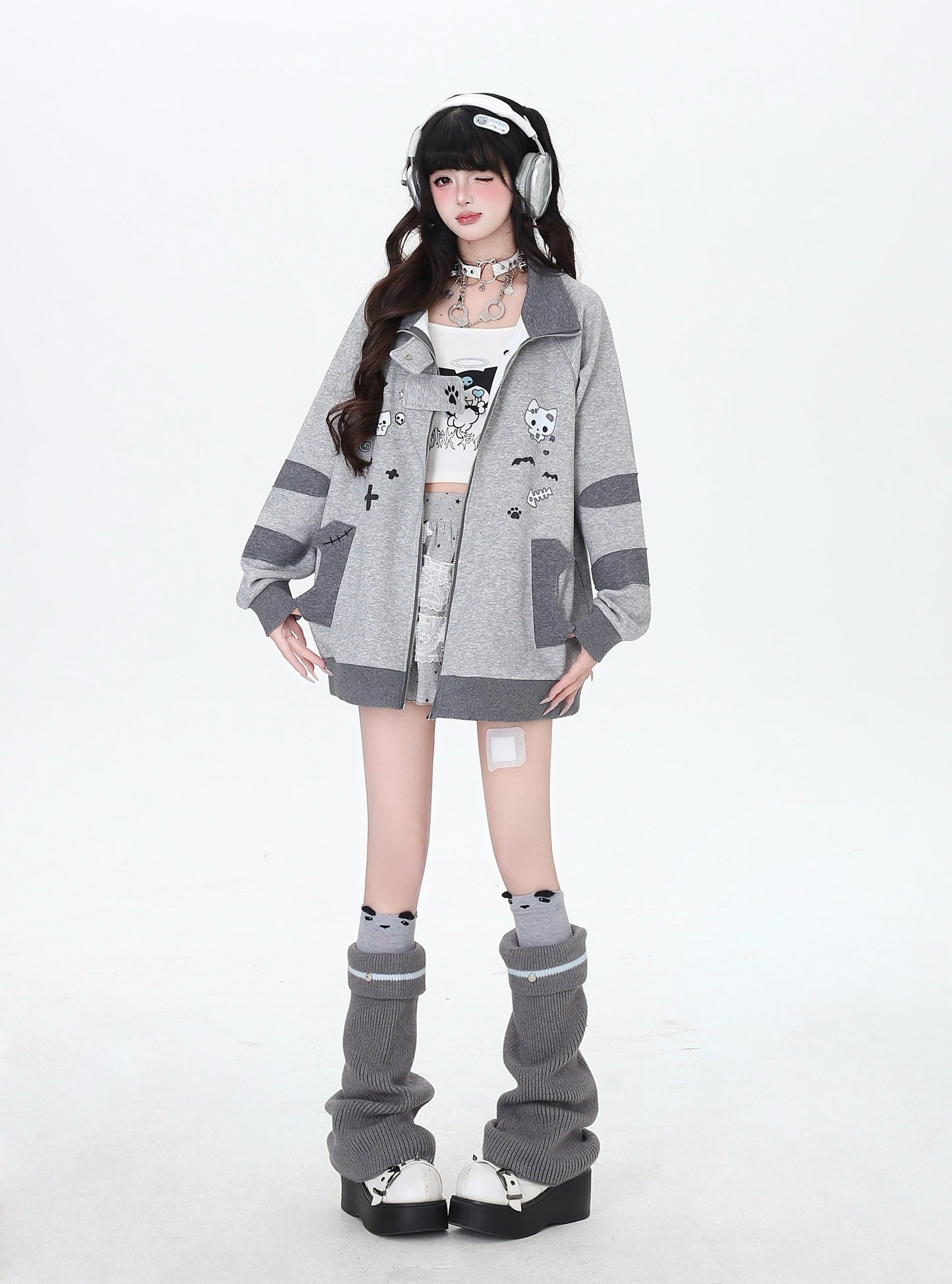 ねこ刺繍×スター柄 ラグランブルゾン