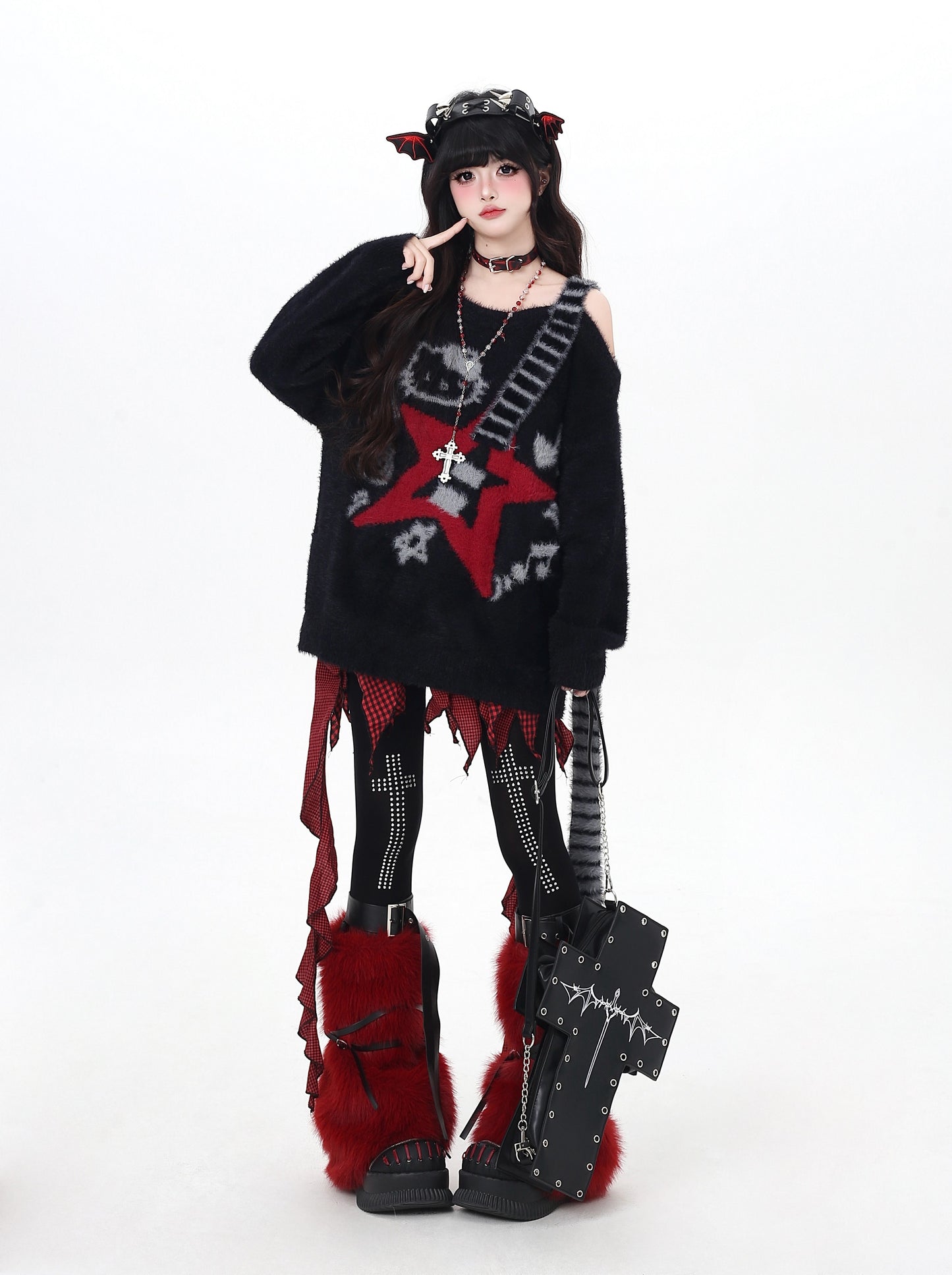 ギター柄オフショル♡ロックニット