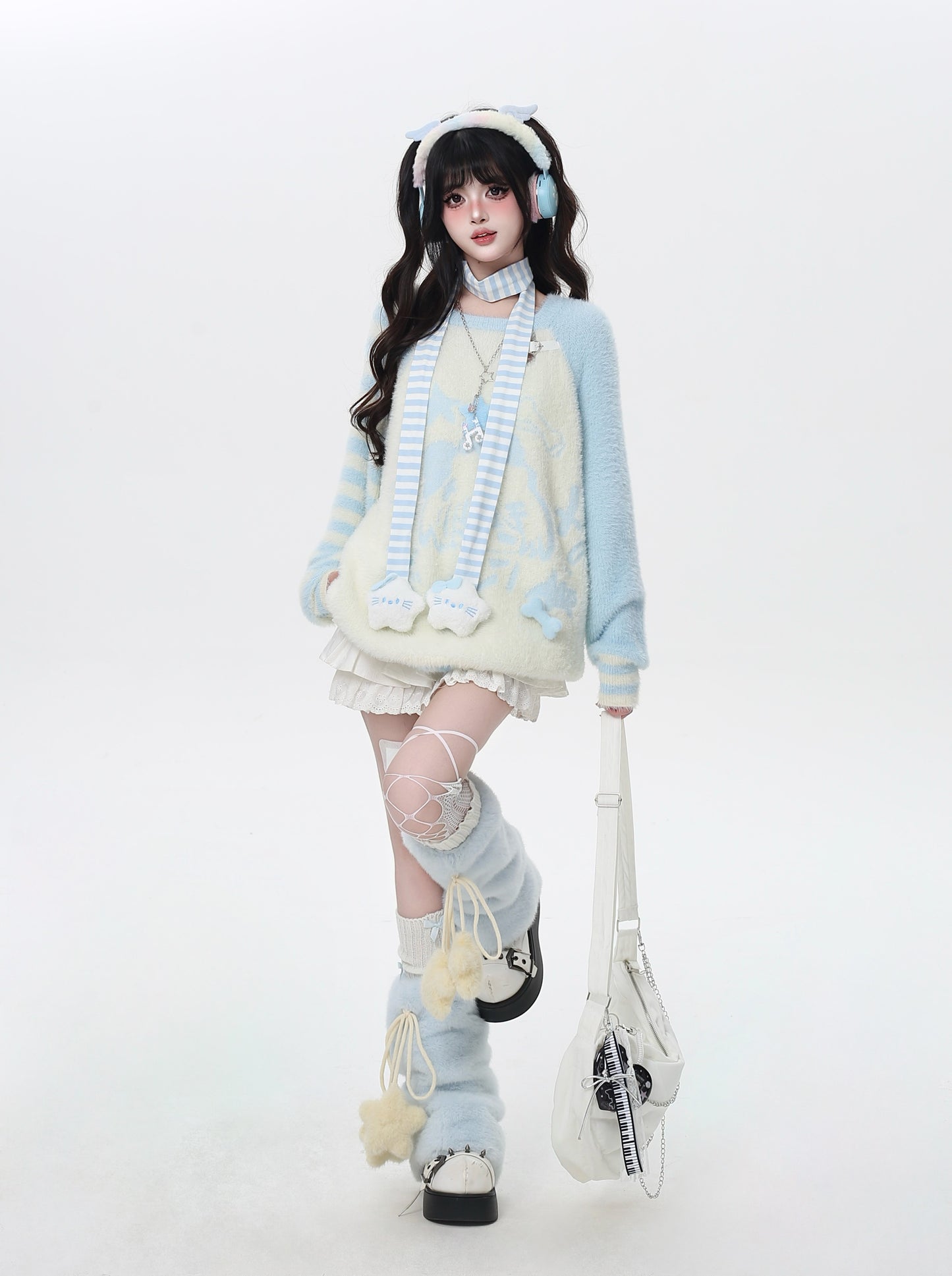 ふわふわ星柄レッグウォーマー