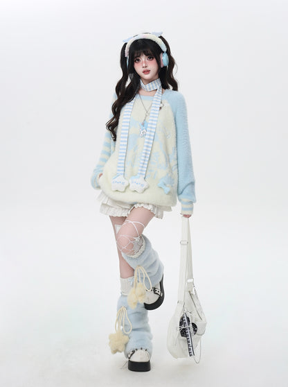 ふわふわ星柄レッグウォーマー