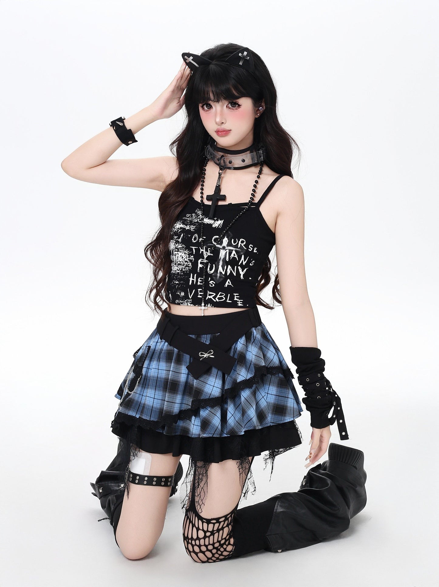 ドット×チェックふんわりティアードスカート