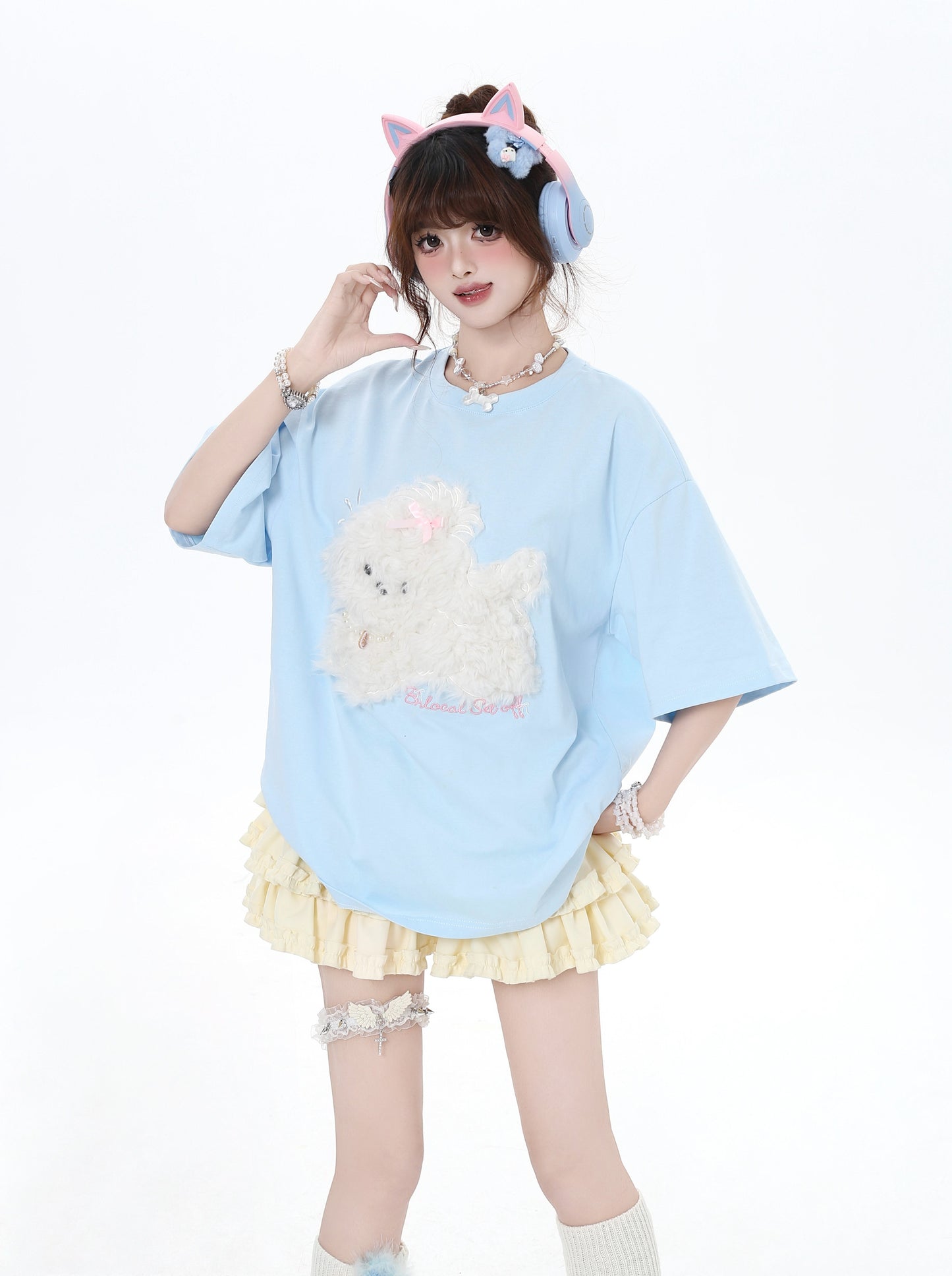 三色ドッグアップリケTシャツ