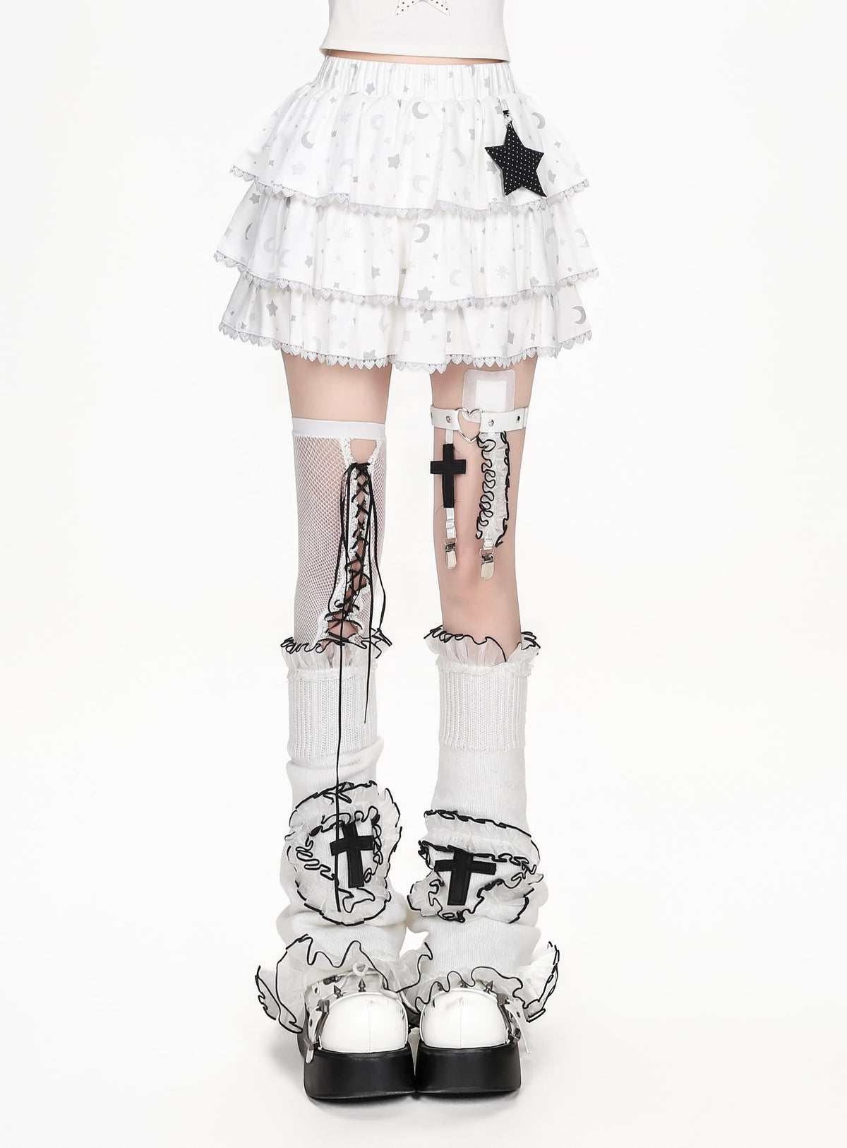 星柄プリントリボンスリーブフード付きトップス