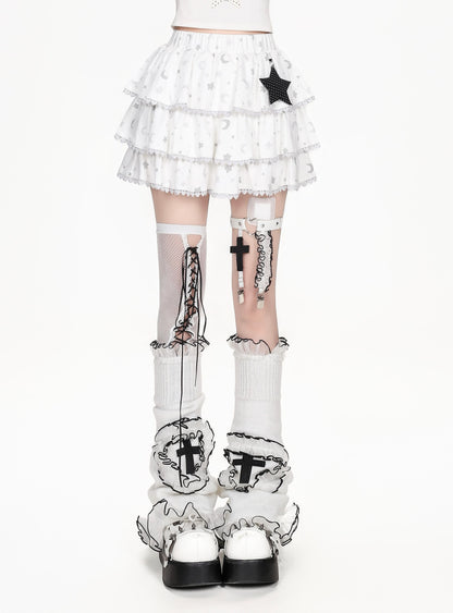星柄プリントリボンスリーブフード付きトップス