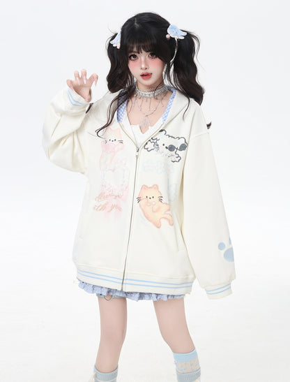 ネコプリントレースフードパーカー