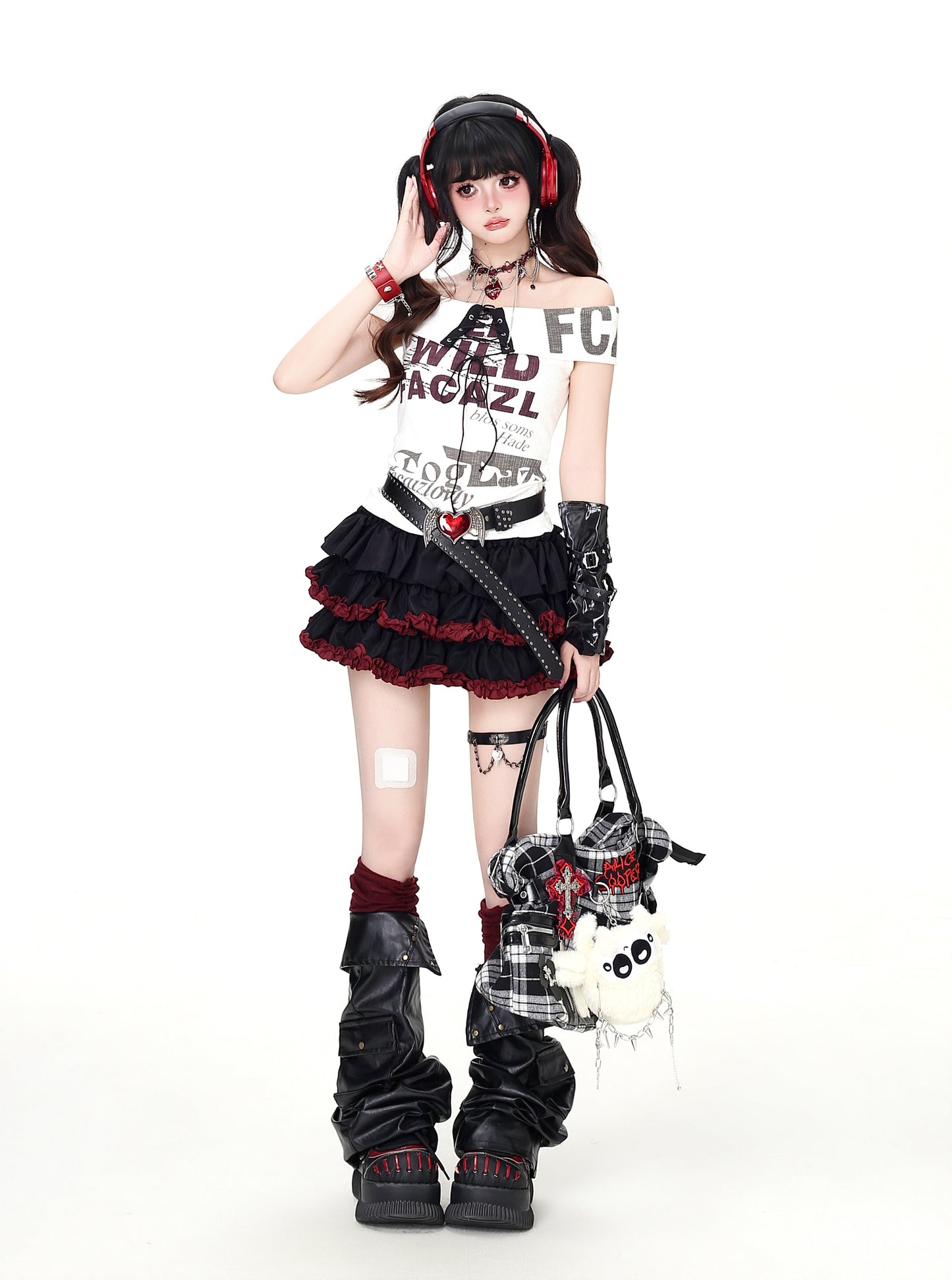 レースアップオフショルTシャツ