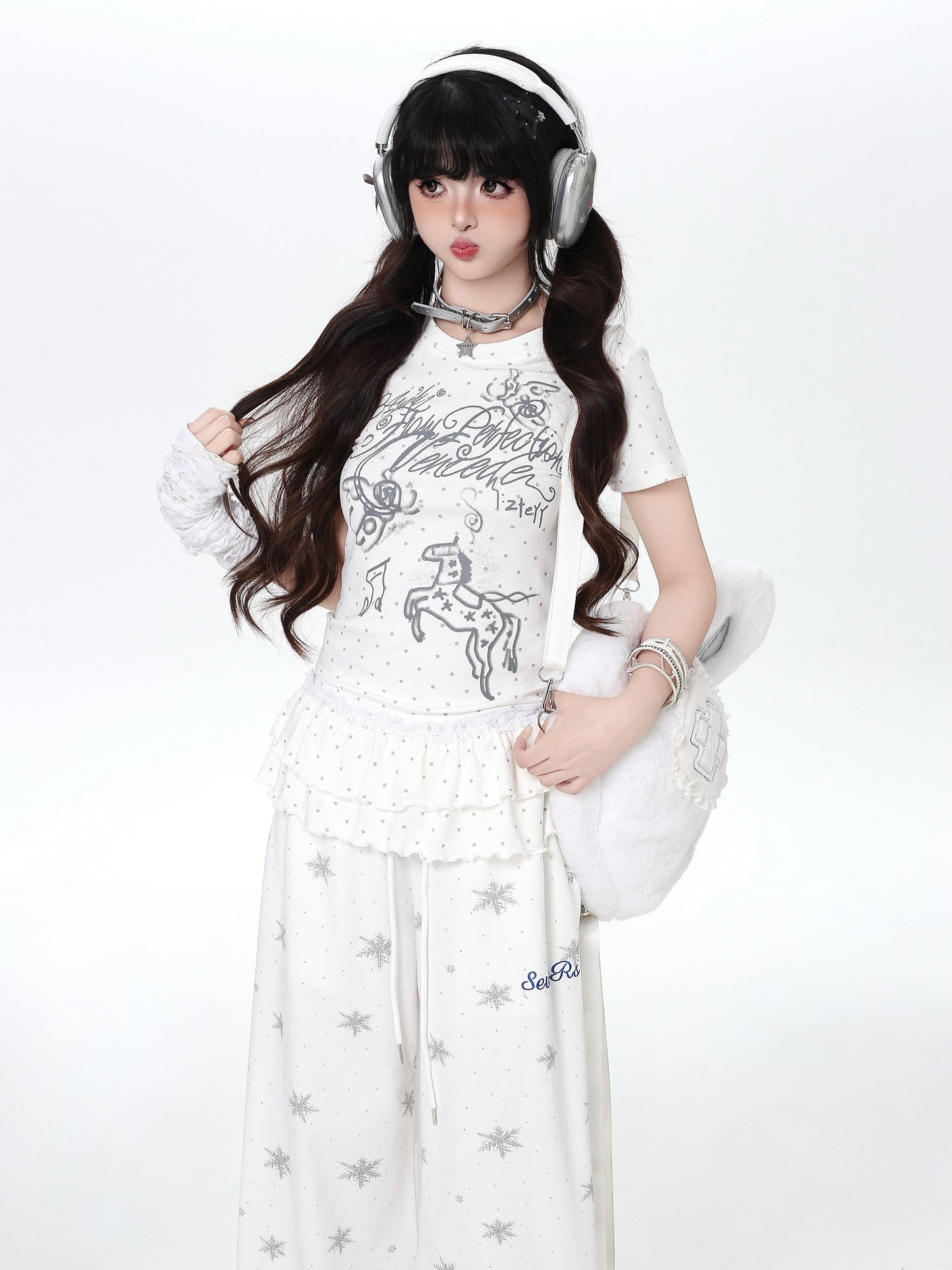 ドットフリルトップス｜韓国ガーリー・細見え