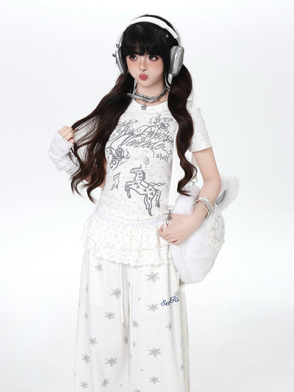 ドットフリルトップス｜韓国ガーリー・細見え