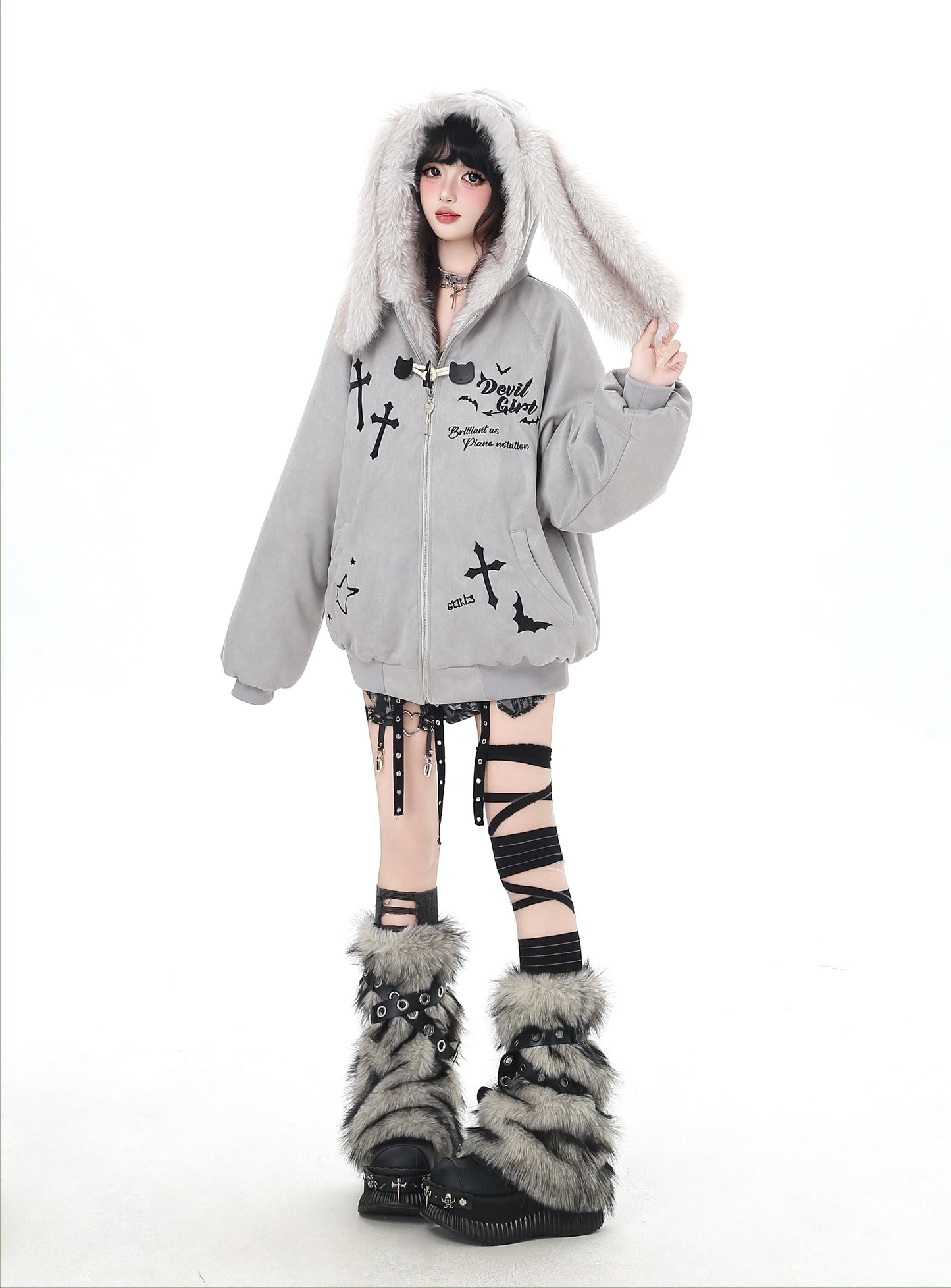 悪魔バニー×ふわもこムートン中綿コート