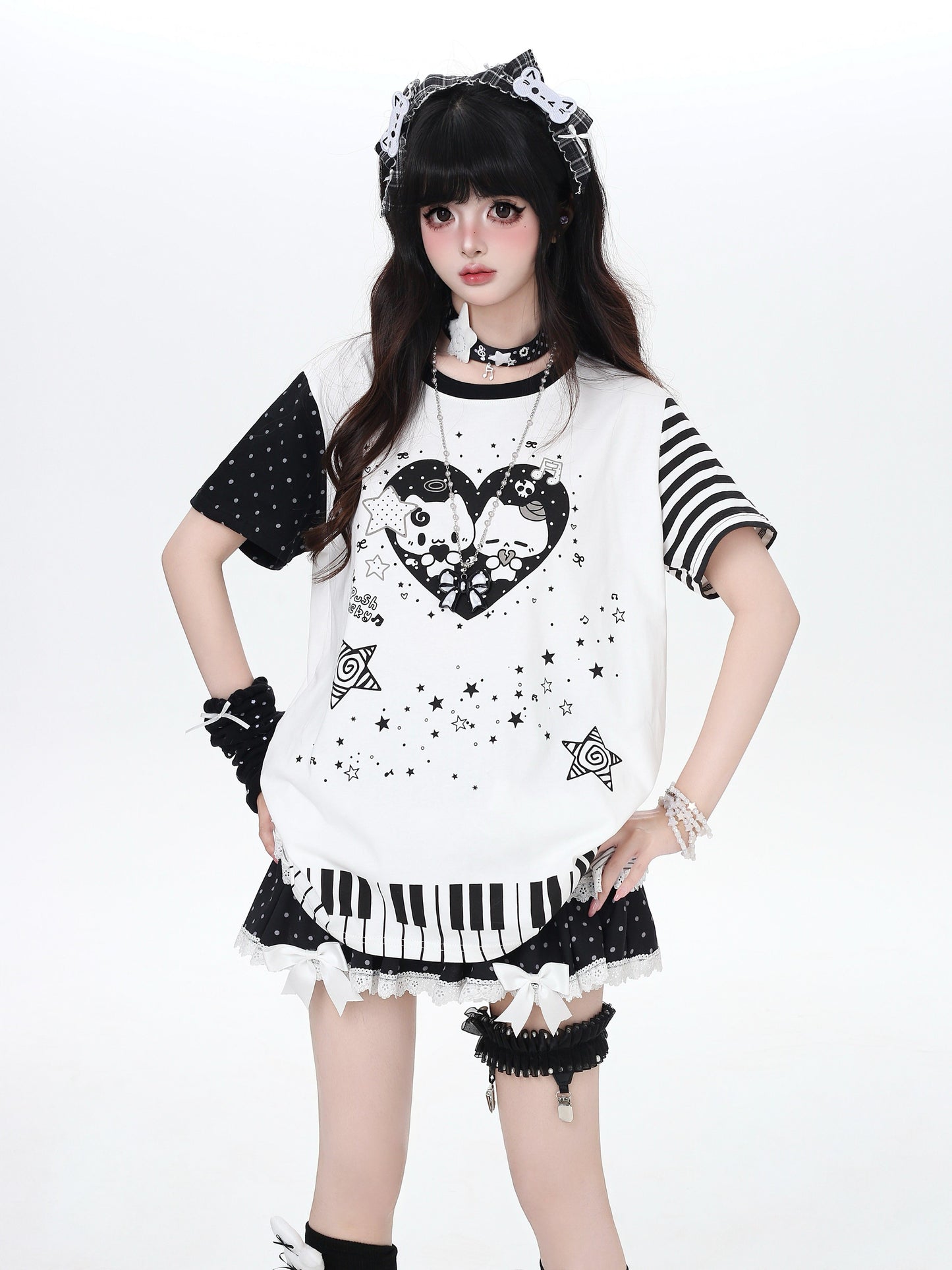ネコピアノプリントTシャツ