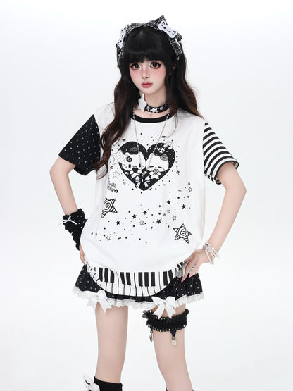 ネコピアノプリントTシャツ