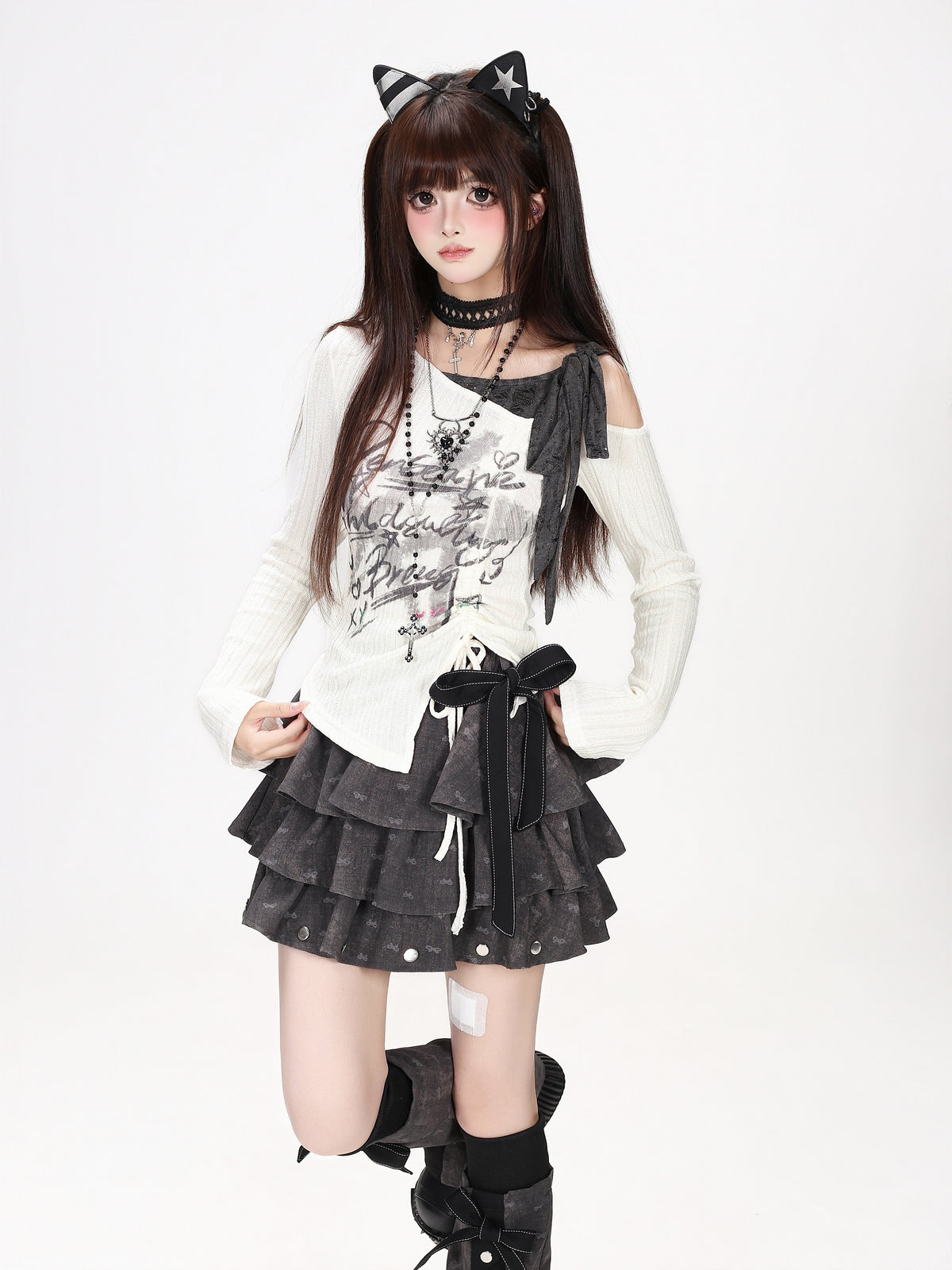アシメオフショルグラフィックドロストロンT