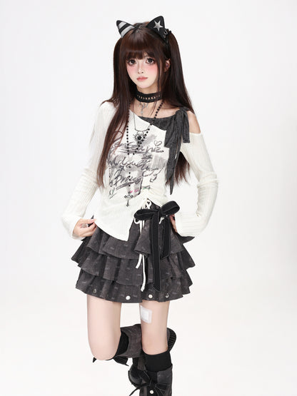 アシメオフショルグラフィックドロストロンT