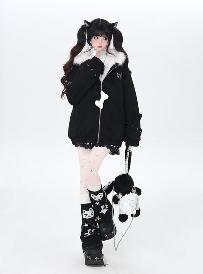 天使風 猫耳フード ファー中綿ブルゾン