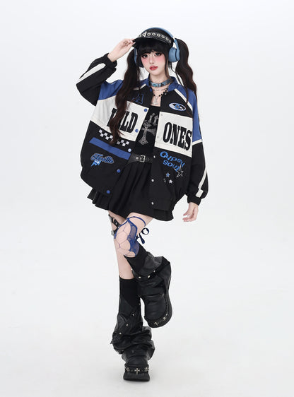 ストリート復古パッチワーク×ライダーズスタジャン（取り外し可能）