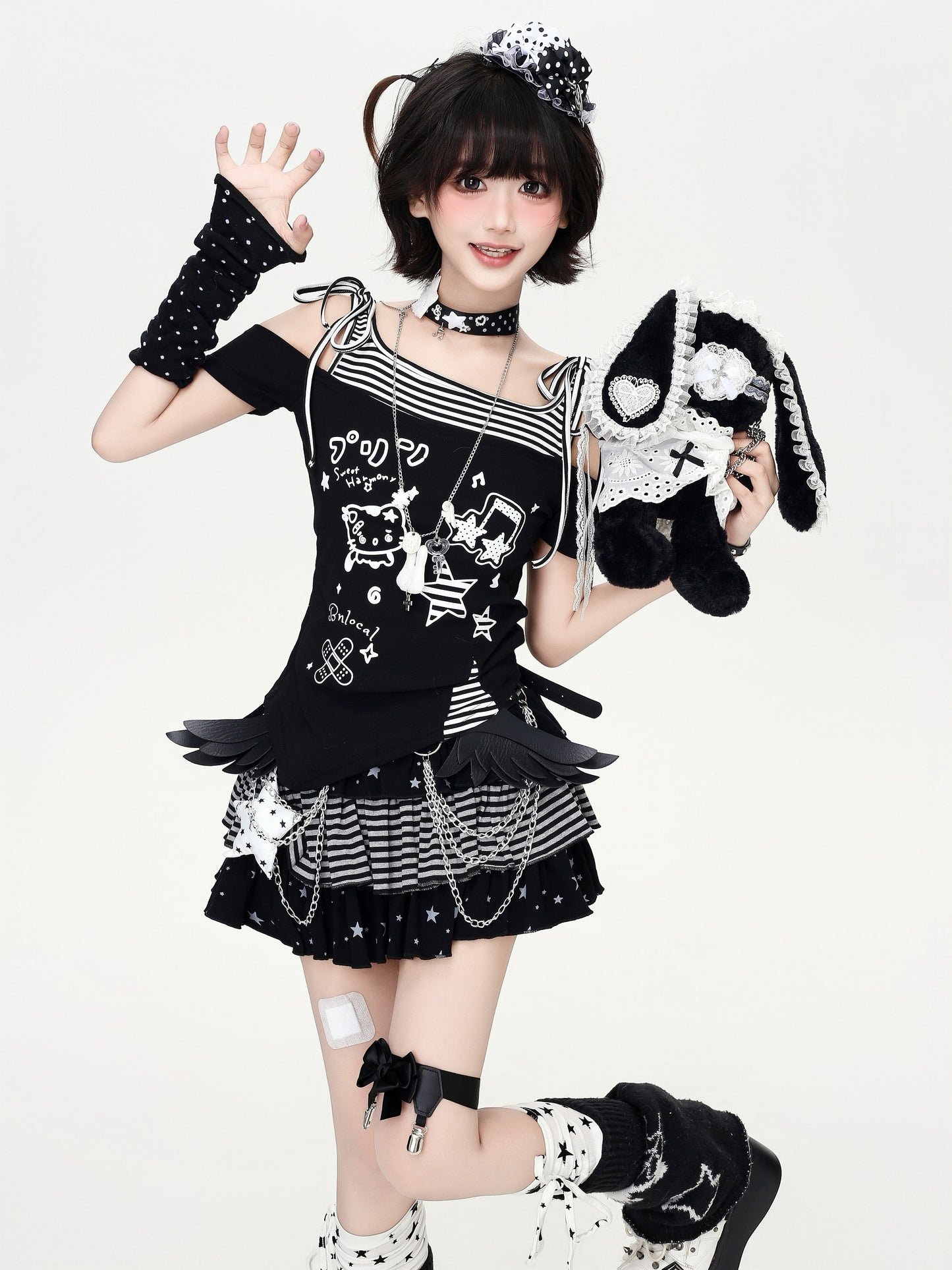 ボーダーアシメオフショルトップス