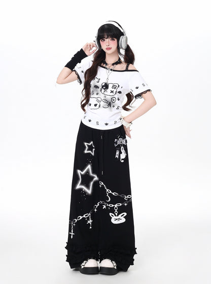 ねこプリントレースキャミレイヤード風T