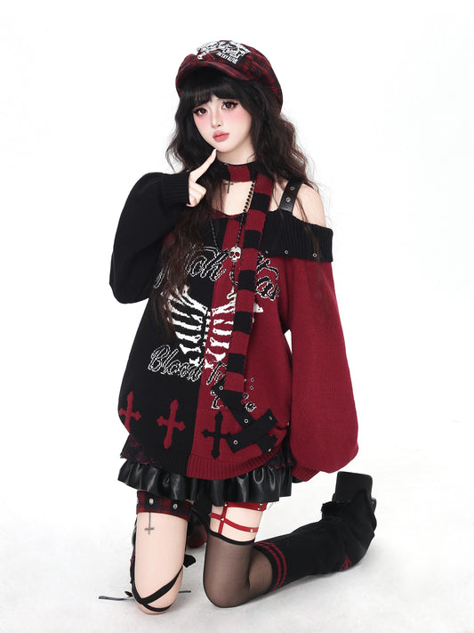 ゴシック 配色 肩見せデザインニット