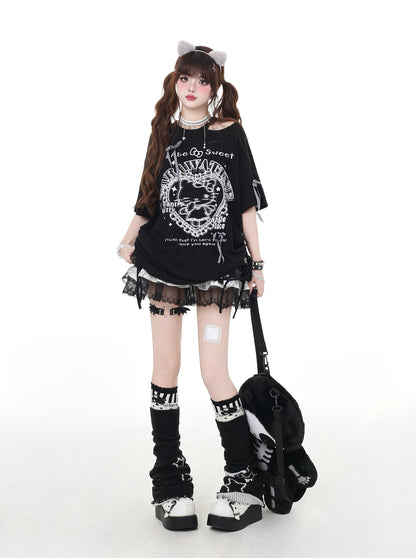 にゃんにゃんレース襟♡ ゆるだぼ映えTシャツ