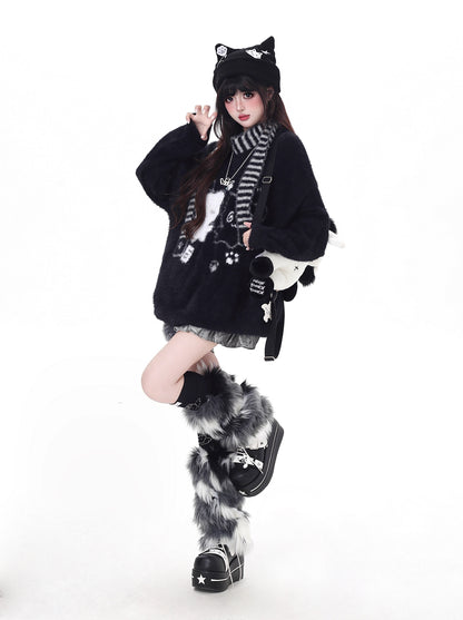 ふわもこ猫柄ニット＋マフラー付き