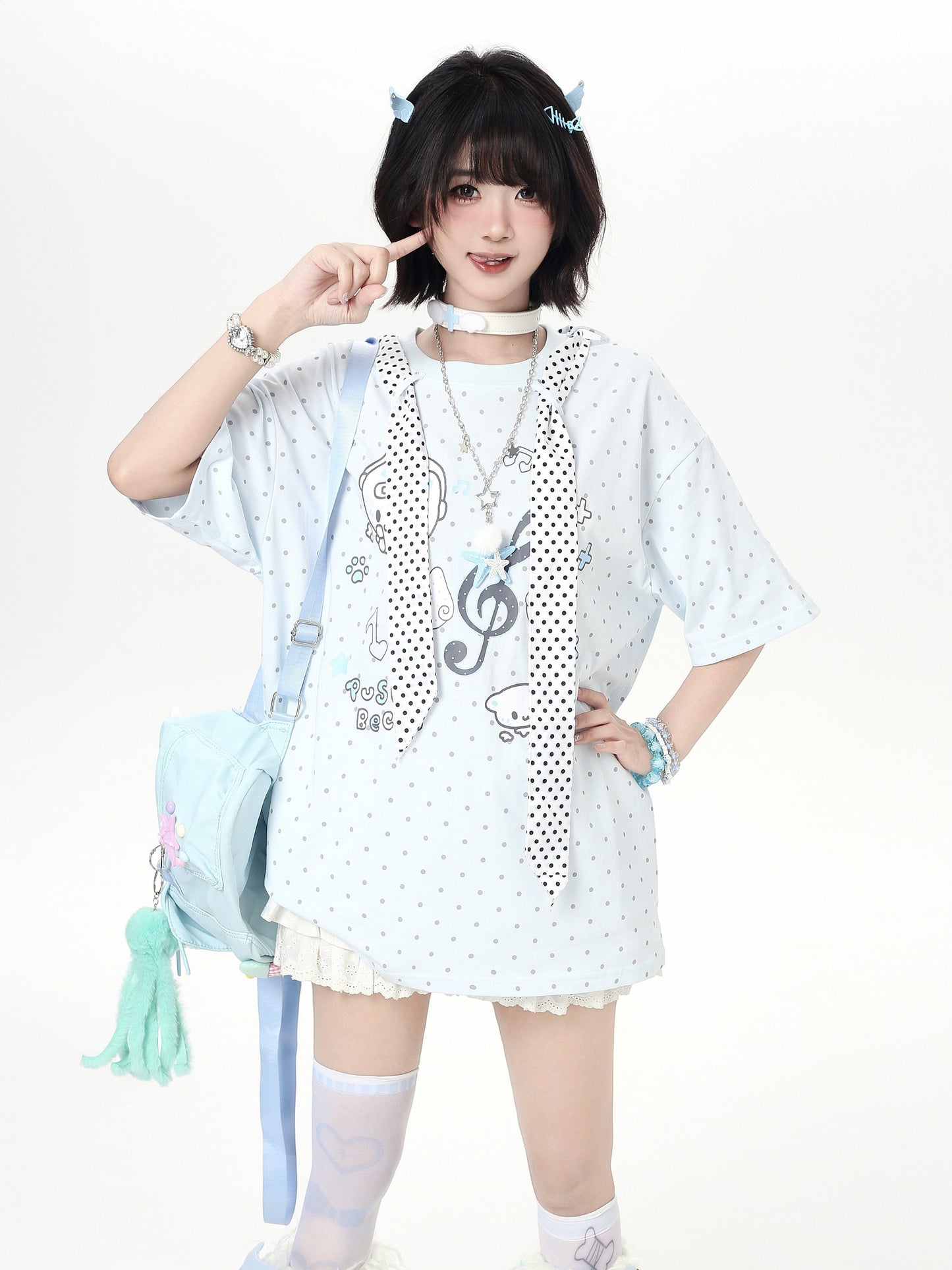 ネコドットタイ付きTシャツ