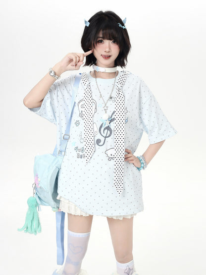 ネコドットタイ付きTシャツ