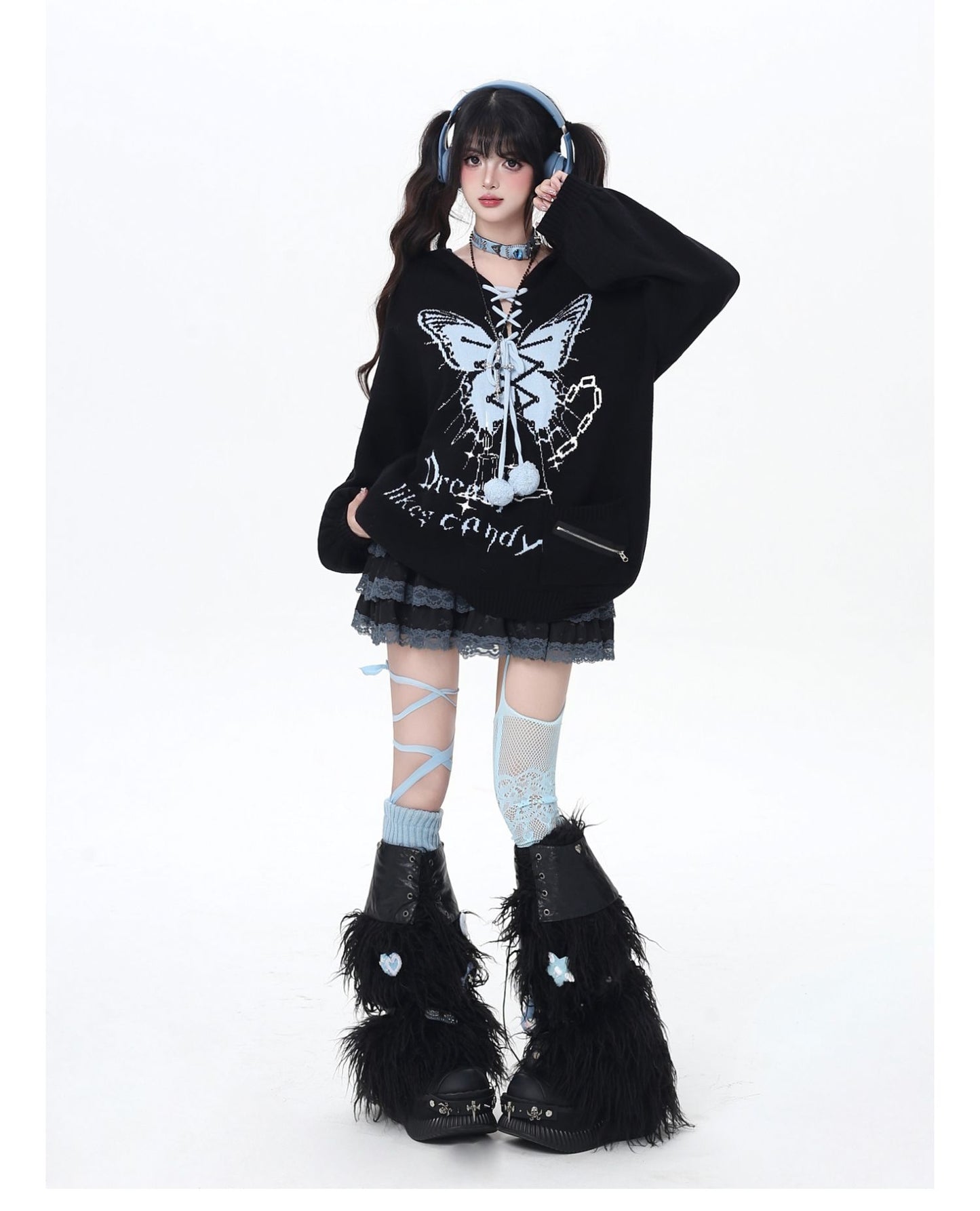 🦋Vネックリボンフーディゆる甘ニットカーデ