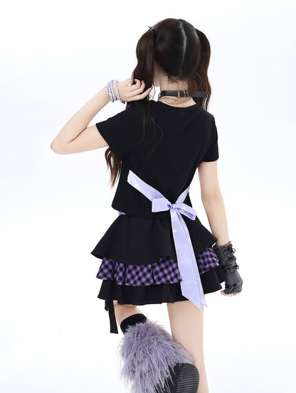 Strappy fitted cropped T-shirt with ribbon