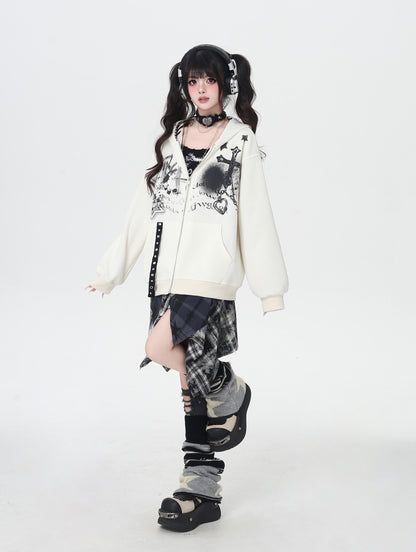 地雷系ダーク系初秋ジップパーカー ニッチギャル服