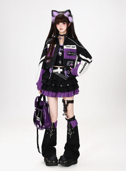 バイカラーレーシングワッペンショートブルゾン