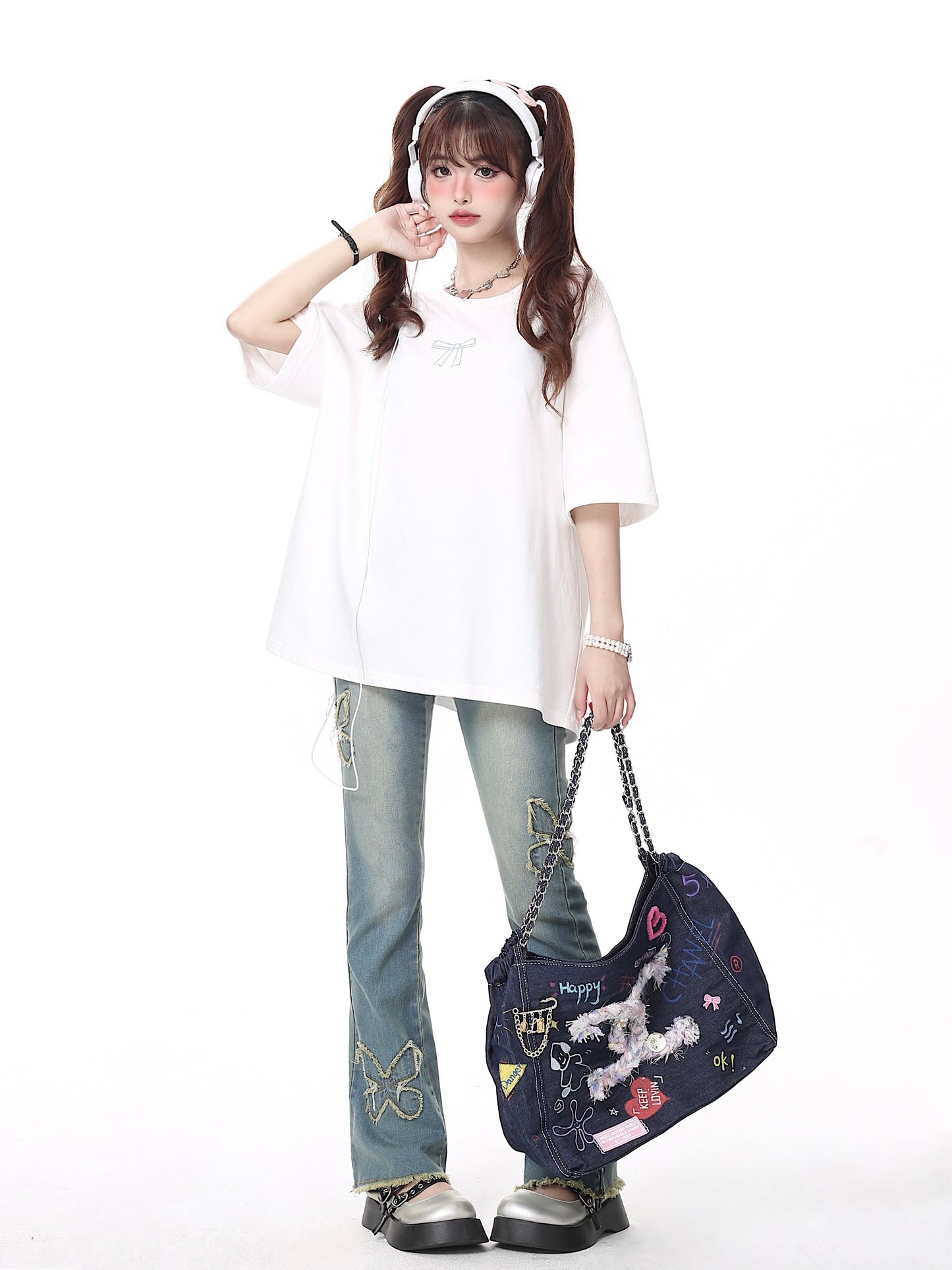 リボン付きゆったりTシャツ