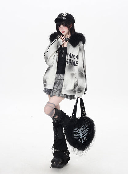 タイダイ×ファー衿取り外しジップアウター